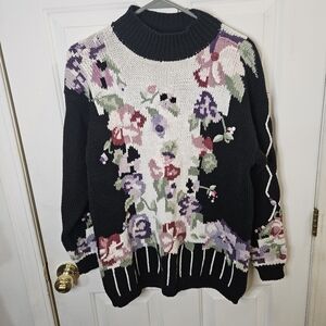 Boaz Hand Knitted Sweater Embroidered Womens SMALL Floral Cottagecore Granny